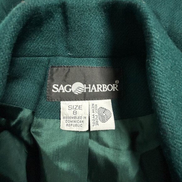 VTG Sag Harbor Womens Green Pure Wool Single-Breasted Blazer Jacket Size 8 Lined - Picture 3 of 10